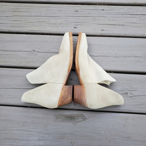 Free People Charm Camel Tan Suede Leather Pointed Toe Chunky Ankle Boots Booties - Picture 3 of 9